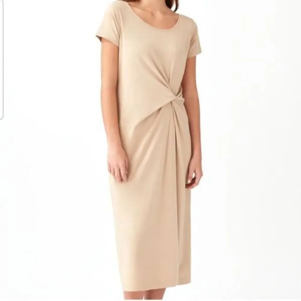 Cuyana Gatherd Front Tee Dress in tan sz Large